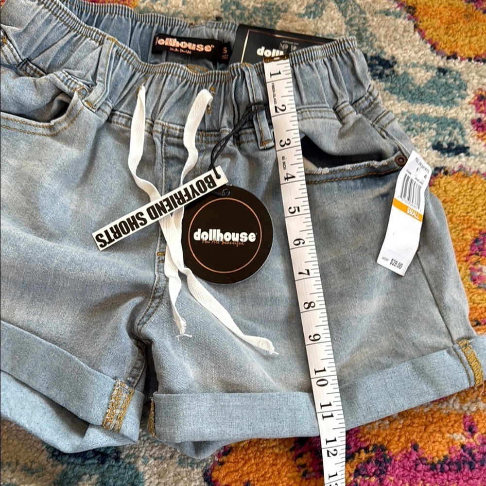 Dollhouse Blue Jean Shorts Elastic Waistband Cuffed Hem - Picture 7 of 10